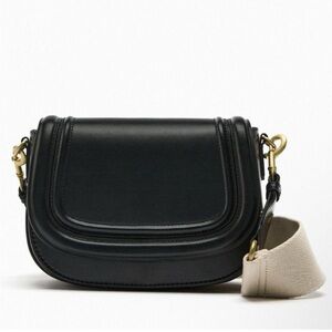 Zara Leather Saddle Crossbody Bag in Black